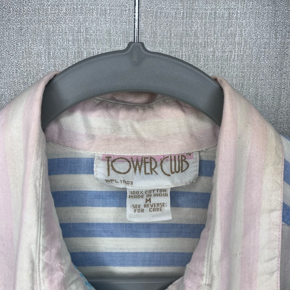 90's Vintage Tower Club Women's Striped Button Up Long Sleeve Shirt Dress Medium - Picture 3 of 5